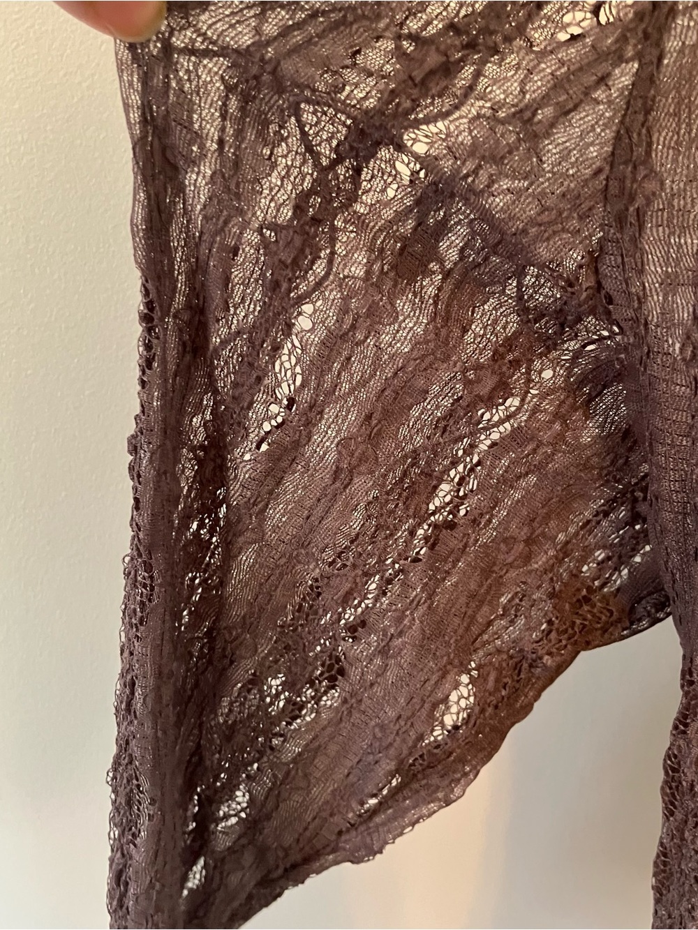 Women’s Sheer L Brown Lace Open Cardigan Y2K Forest Fairy Grunge Stretchy - Picture 4 of 8